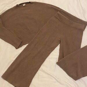 Sincerely Jules Brown Ribbed Wide Leg Set